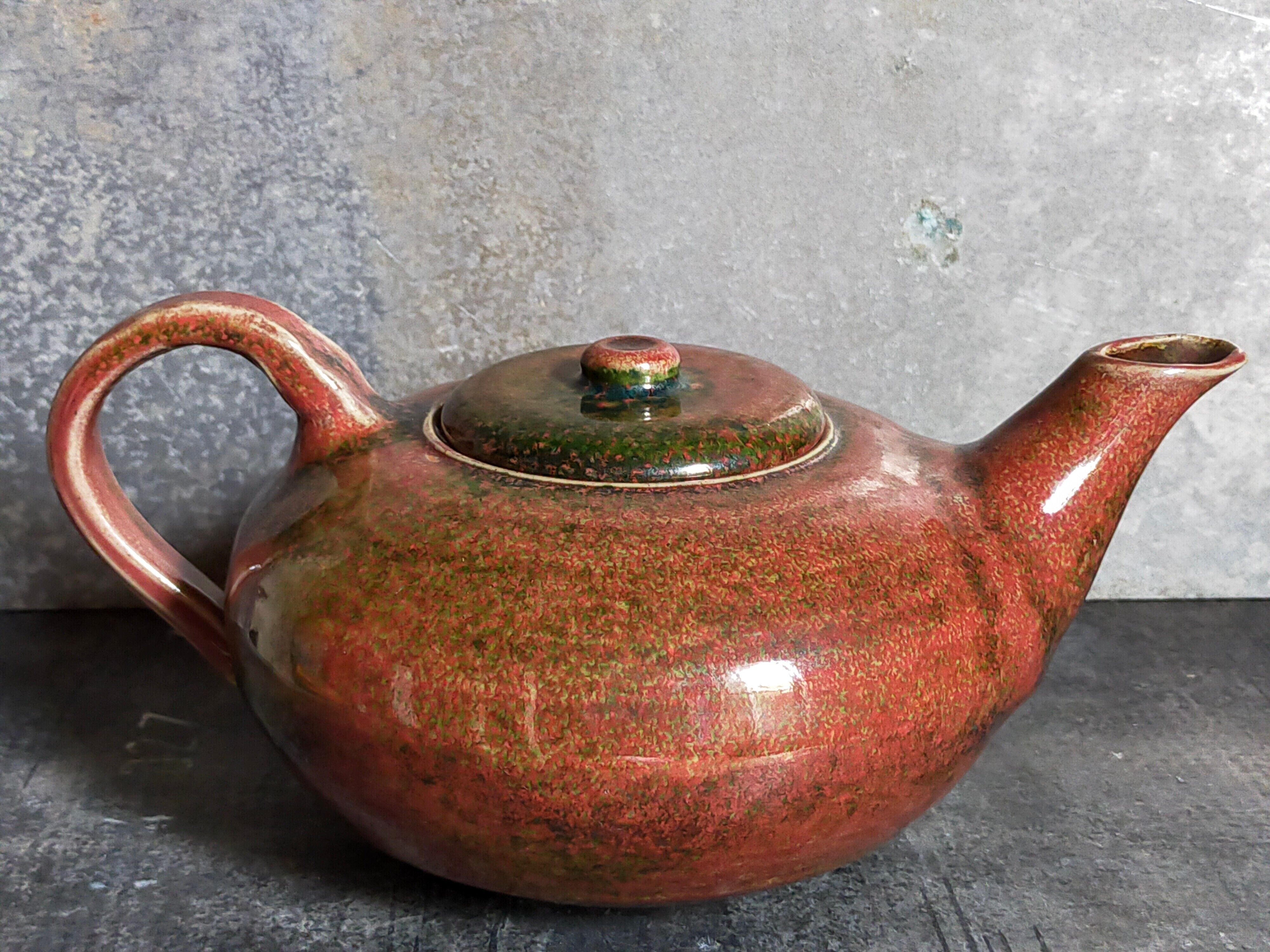 Potter's teapot in vintage glazed stoneware