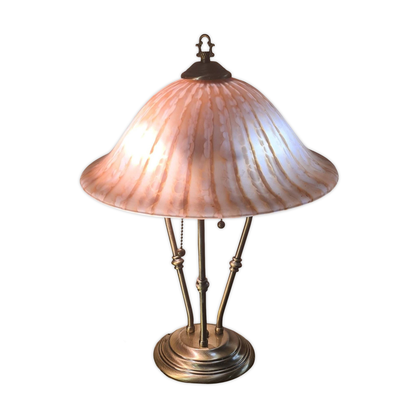 brushed brass lamp glass shade vianne 1970 to 80 with independent pulls h47x35