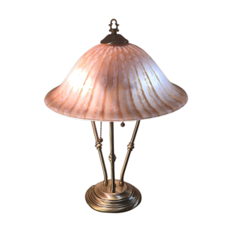 brushed brass lamp glass shade vianne 1970 to 80 with independent pulls h47x35