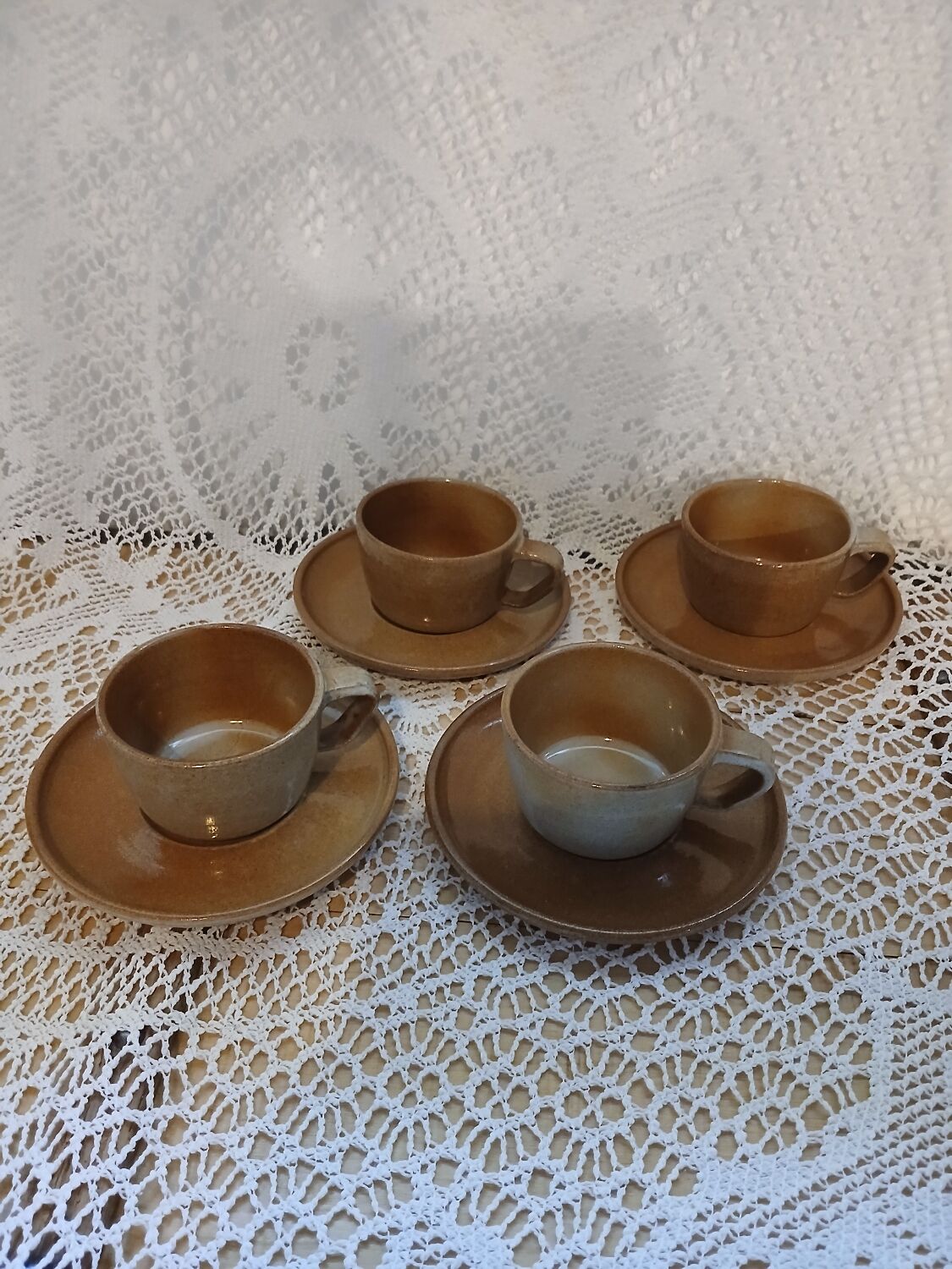 4 antique glazed stoneware cups