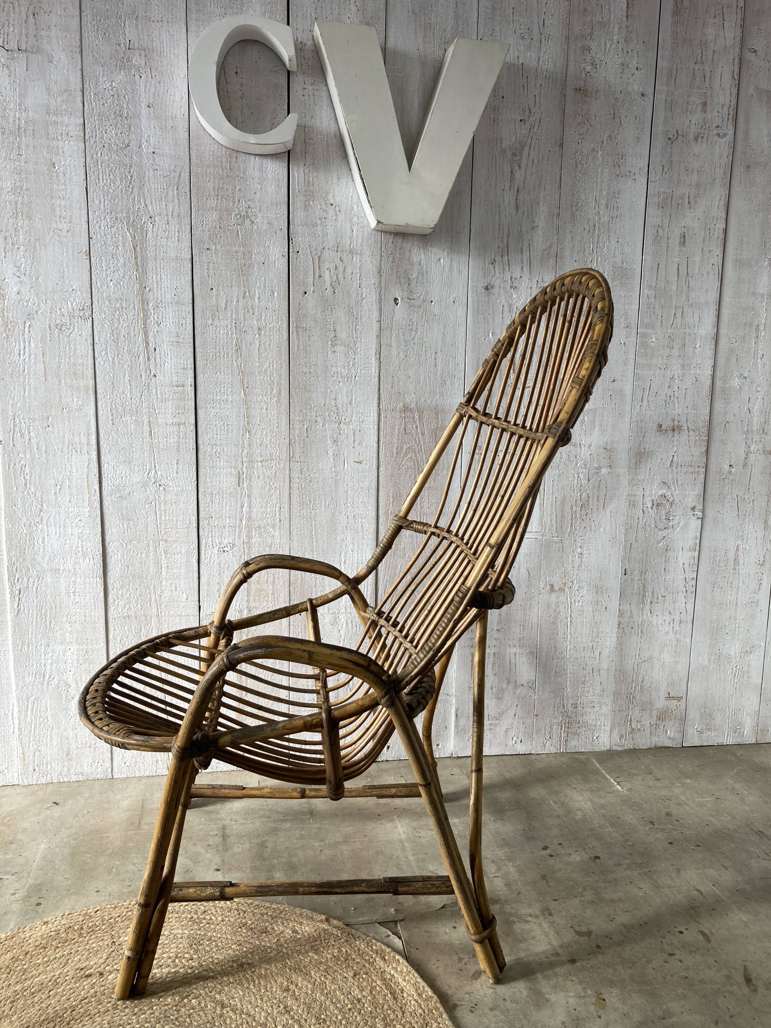 Large vintage rattan armchair