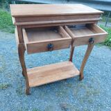 Solid teak console table with two drawers