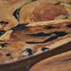 Modular coffee table in vine shoot marquetry.
