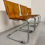 Lot of 5 tubular chairs Mart Stam edition Fasem vintage patinated leather
