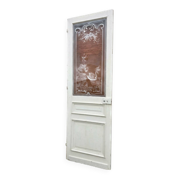 Porte en verre gravé fin XIXe