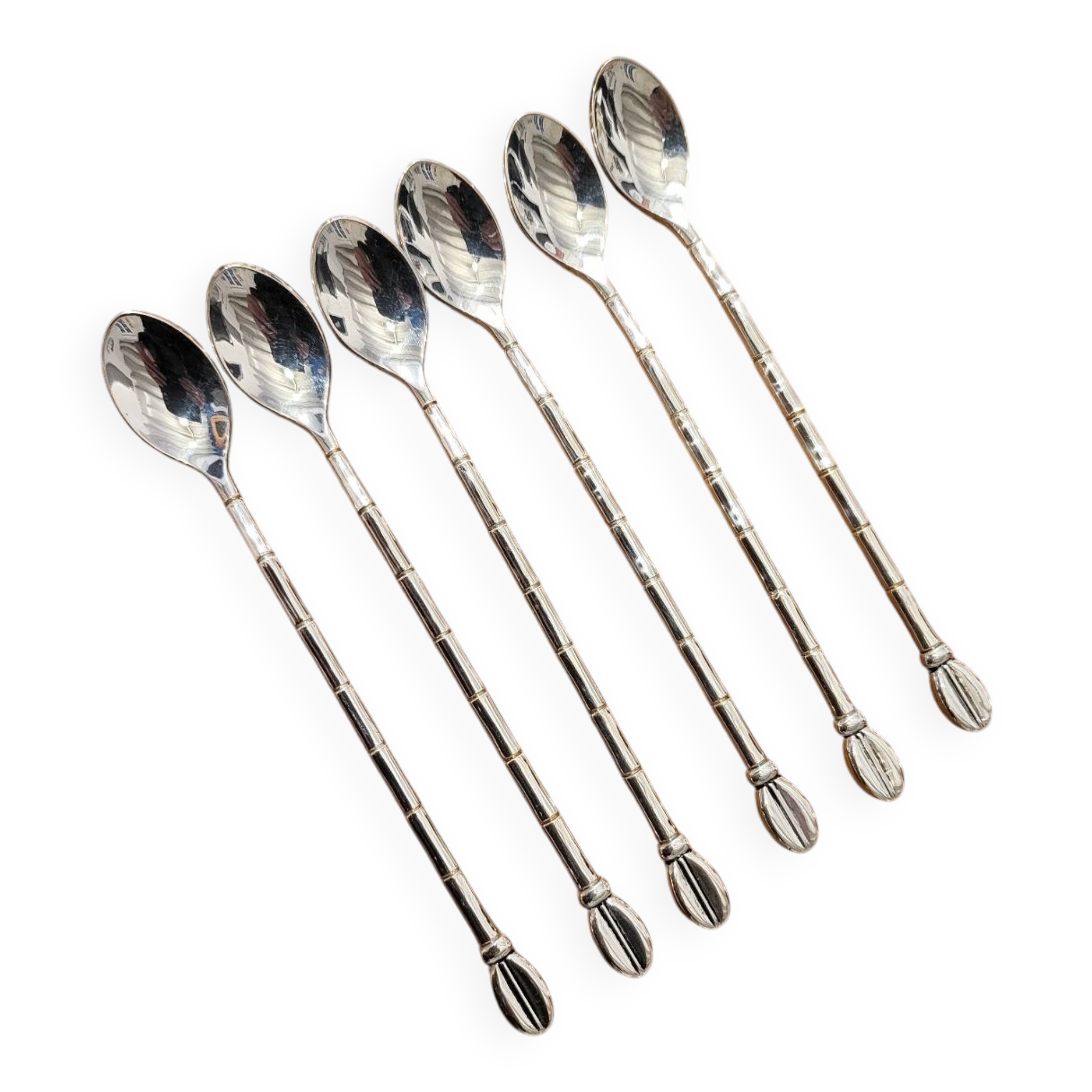 6 long silver-plated metal spoons