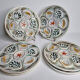 Set of 6 Pornic oyster plates, "PENEREF" model, hand painted, 25 cm