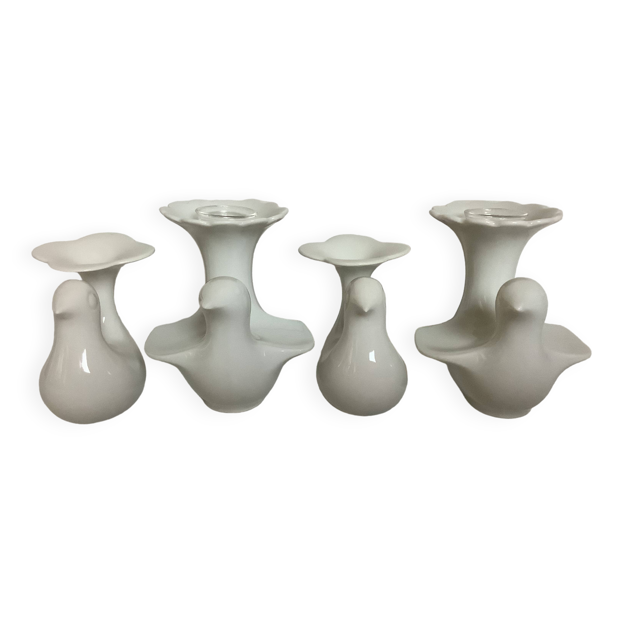 Four white bird candlesticks Arzberg Bareuther