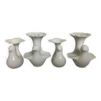 Four white bird candlesticks Arzberg Bareuther