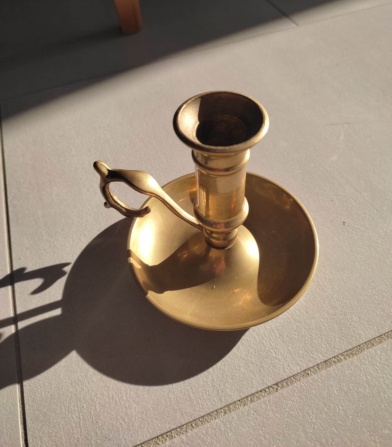 Brass table candle holder with candle push system