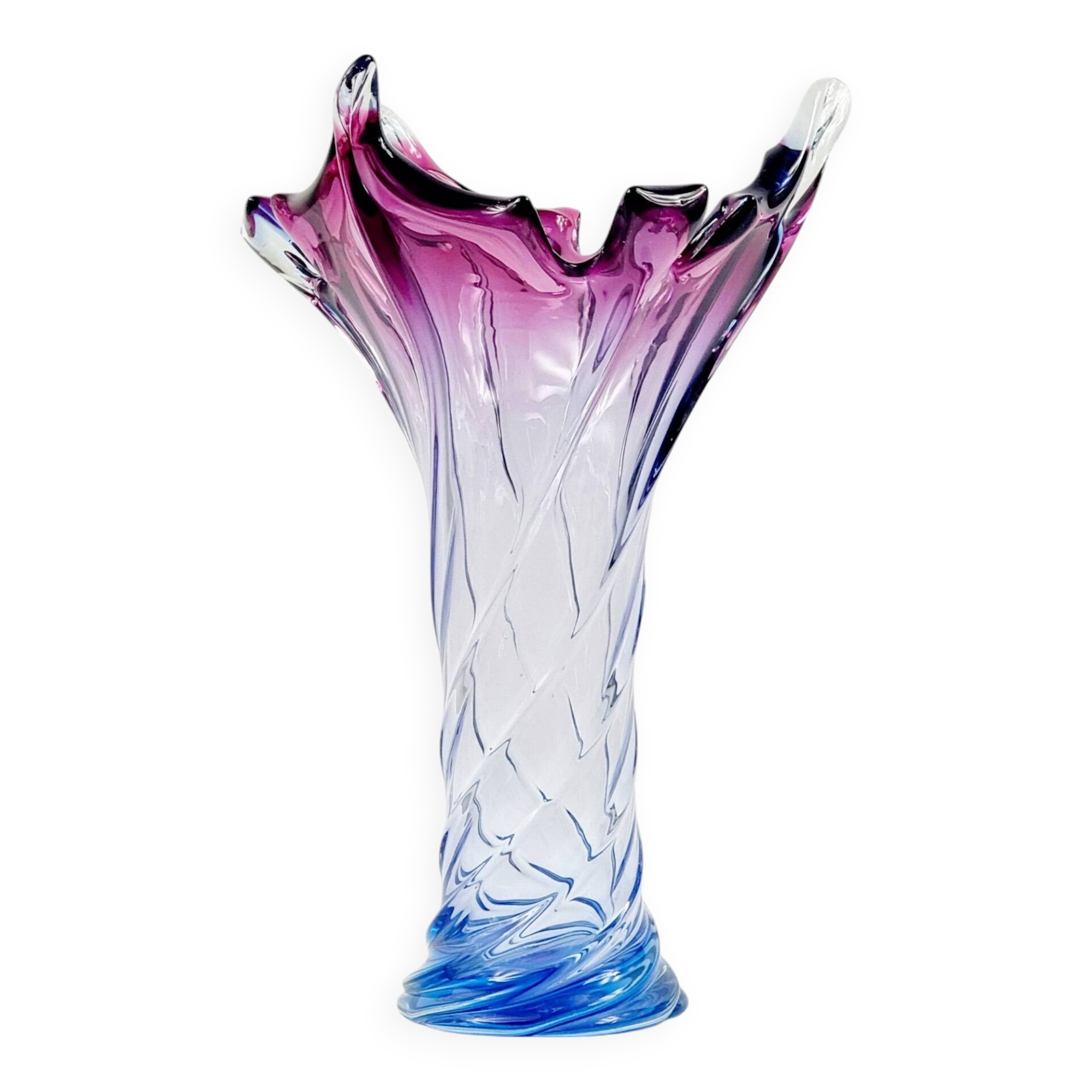 Very Large Mid-Century Murano Glass Twisted Vase from Fratelli Toso, Italy