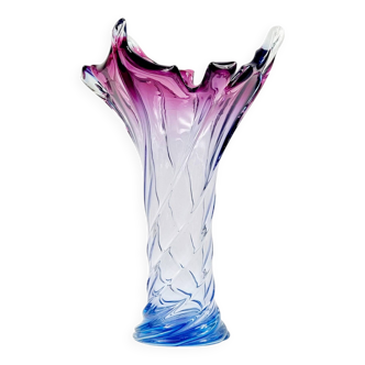 Très grand vase torsadé en verre de Murano du milieu du siècle de Fratelli Toso, Italie