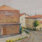 Guido hanset (1910-1992) watercolor on paper view of genoa ? 1968 signed