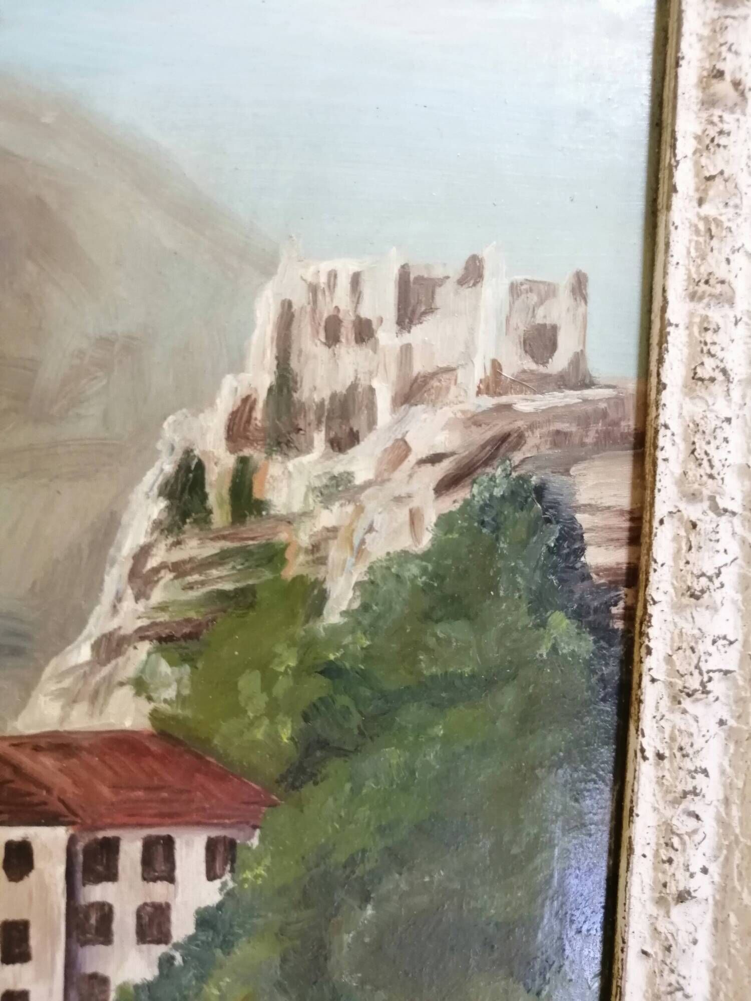 The Castle of Petrarch and the Oil Sorgues on ancient panel.