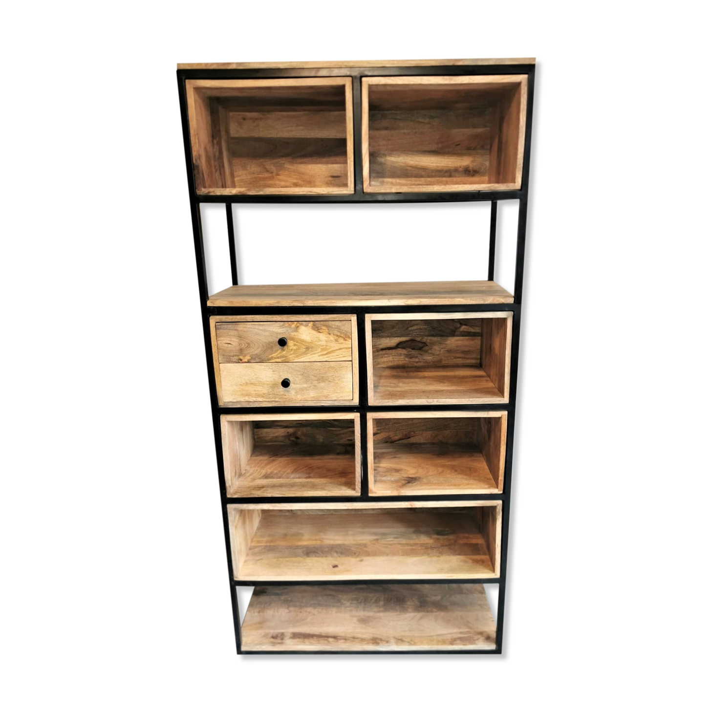 Wooden and metal freestanding shelf