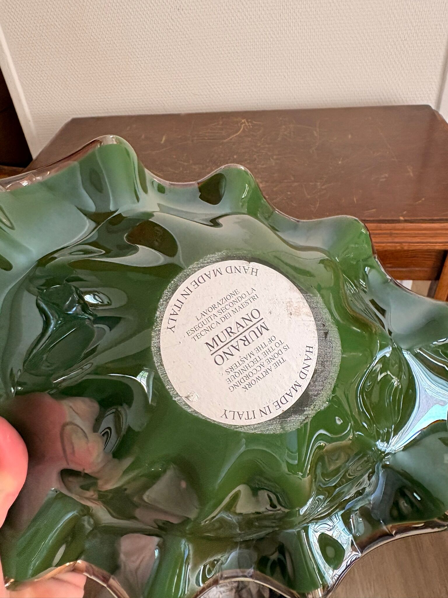 Corolla Cup Empty Pocket Bowl Murano Style Green Crystal
