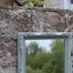 Vintage wall mirror in carved blue-green wood – rococo style – H48 cm