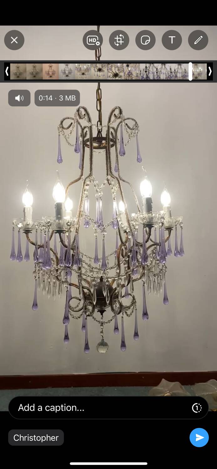 Crystal beaded murano glass chandelier 1960’s
