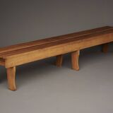 Long Oak wood Slatted Bench. 1970s