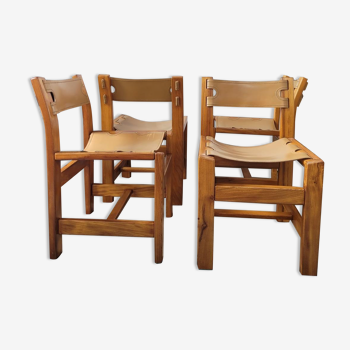 Set of 4 wooden chairs and leather house Regain – 70s