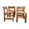 Lot de 4 chaises bois et cuir maison Regain – années 70