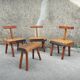 Set of four brutalist chairs and a bench, France, 1960s
