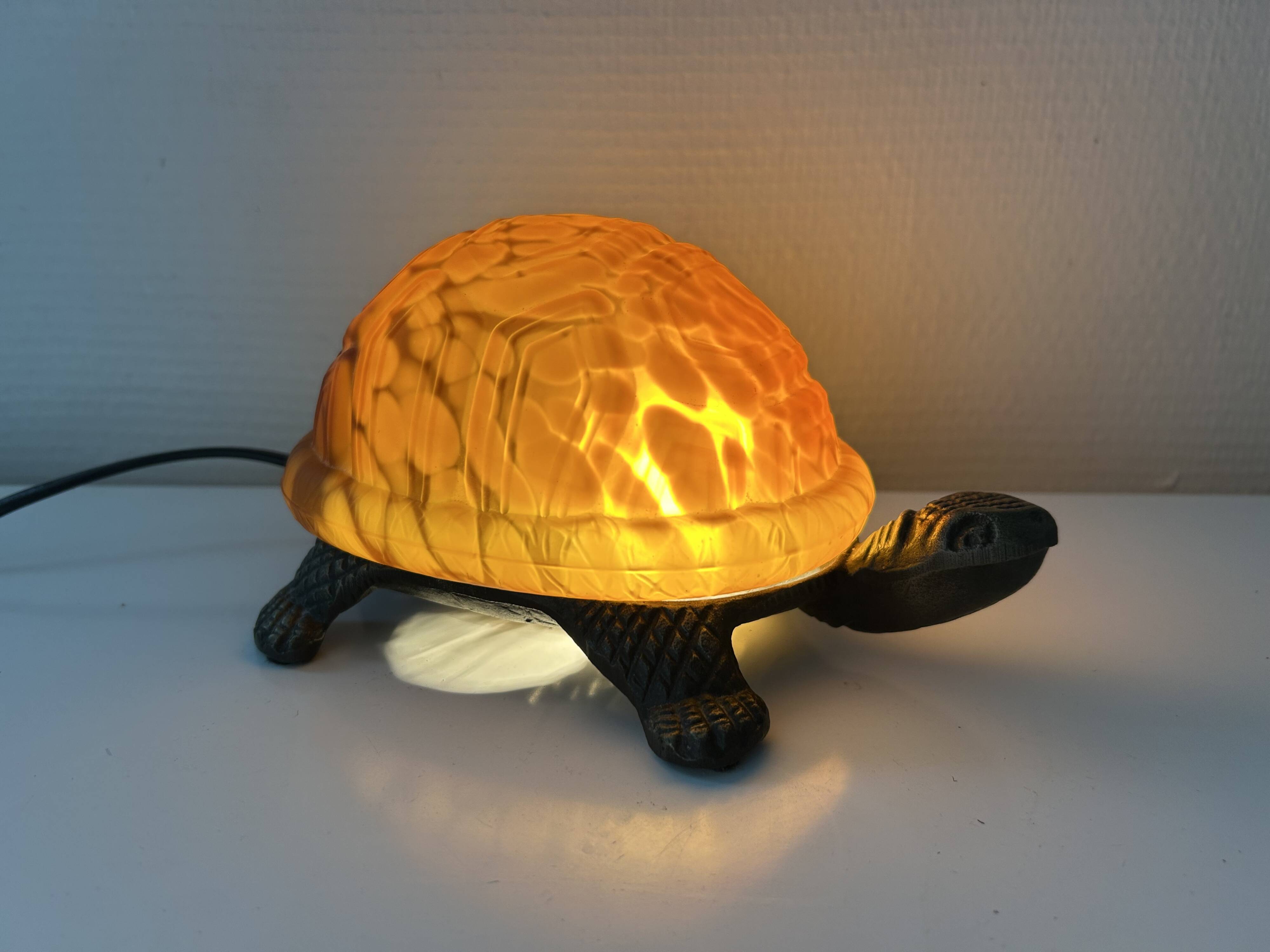 Lampe tortue bronze et pâte de verre