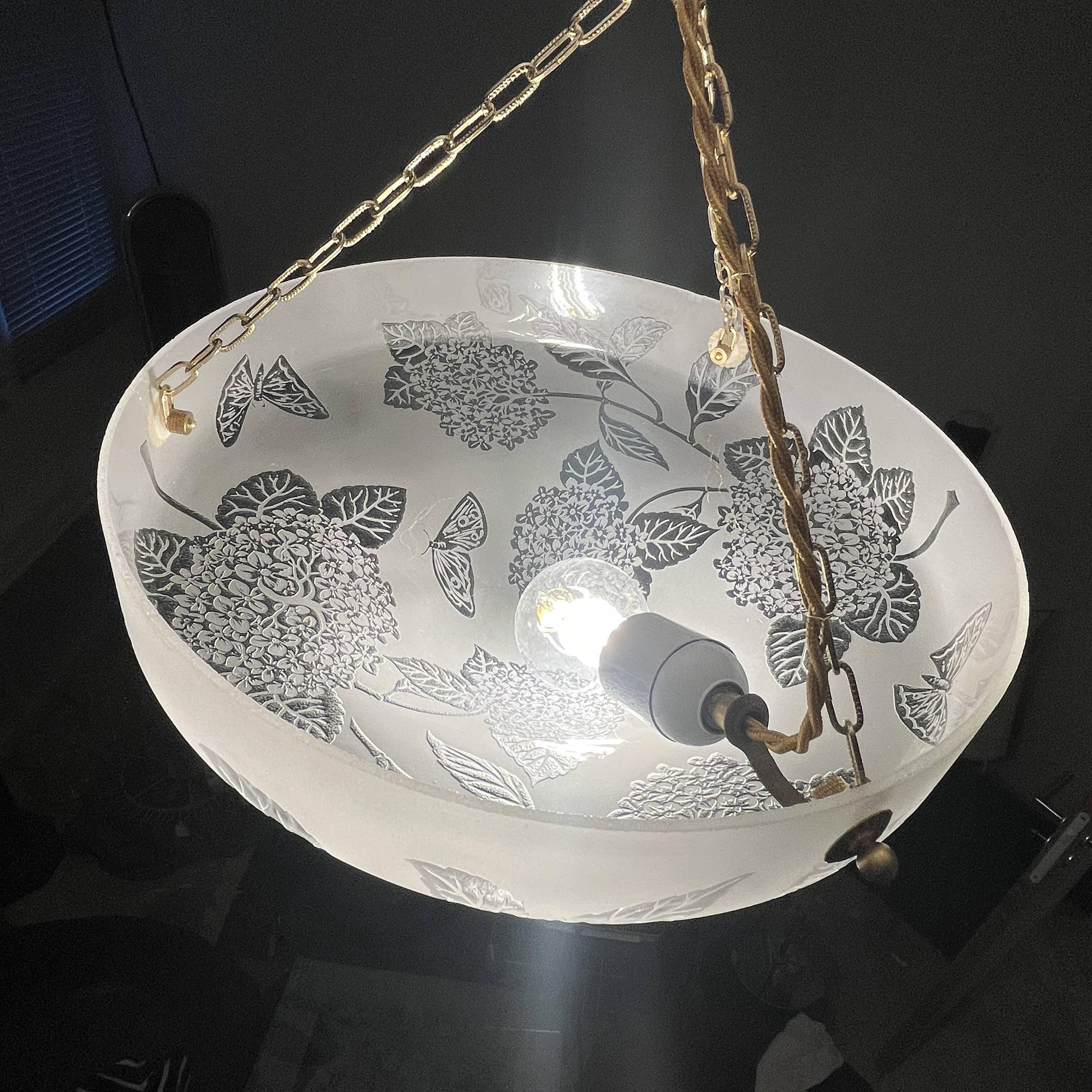 Glass basin decorated with flowers and butterflies Art Deco France Deveau 1925