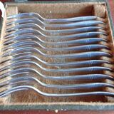 12 silver-plated metal condiment forks for shellfish by Christofle, Albi model.