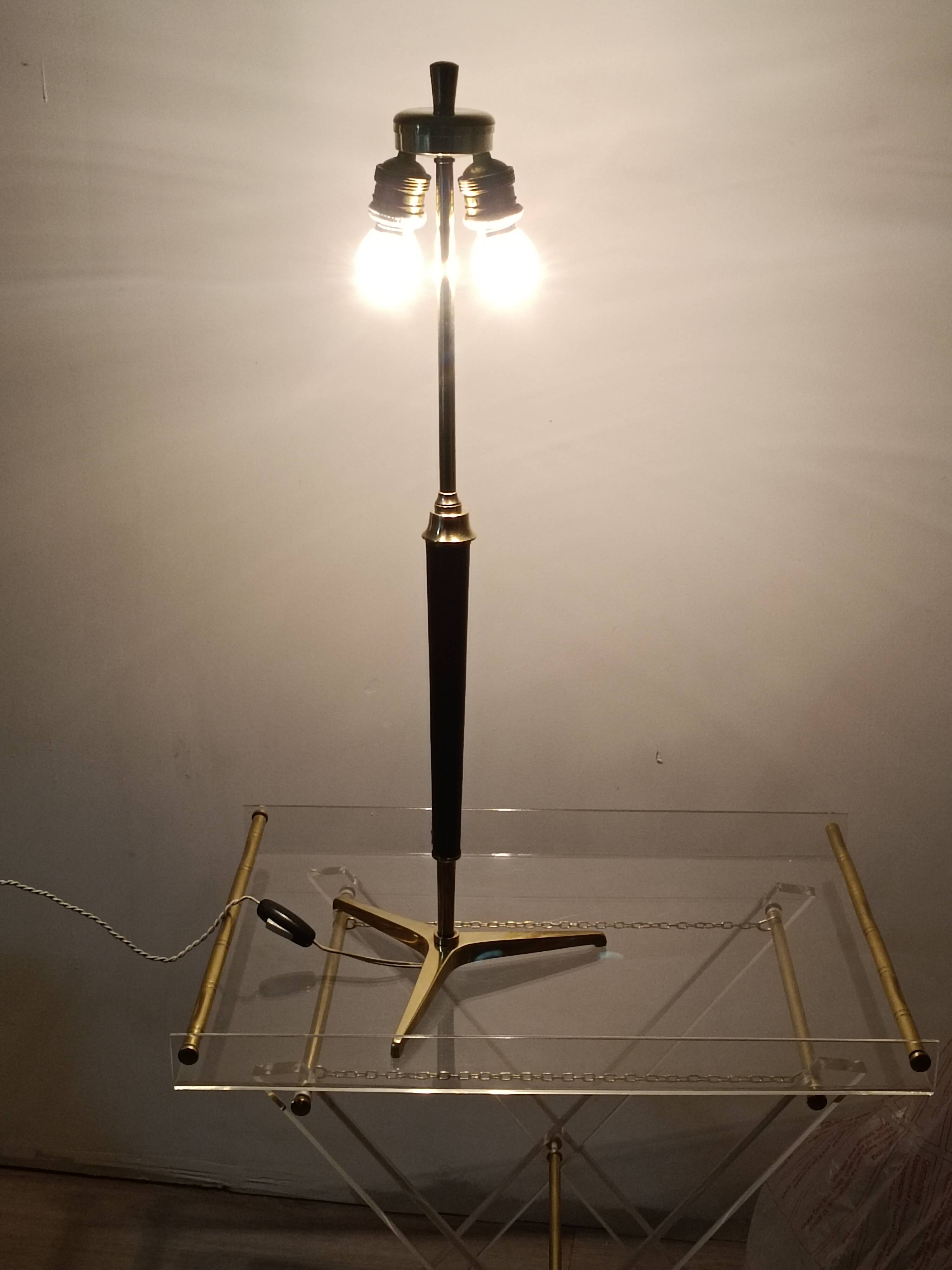 Leather-covered brass table lamp by Jacques Adnet 1950s