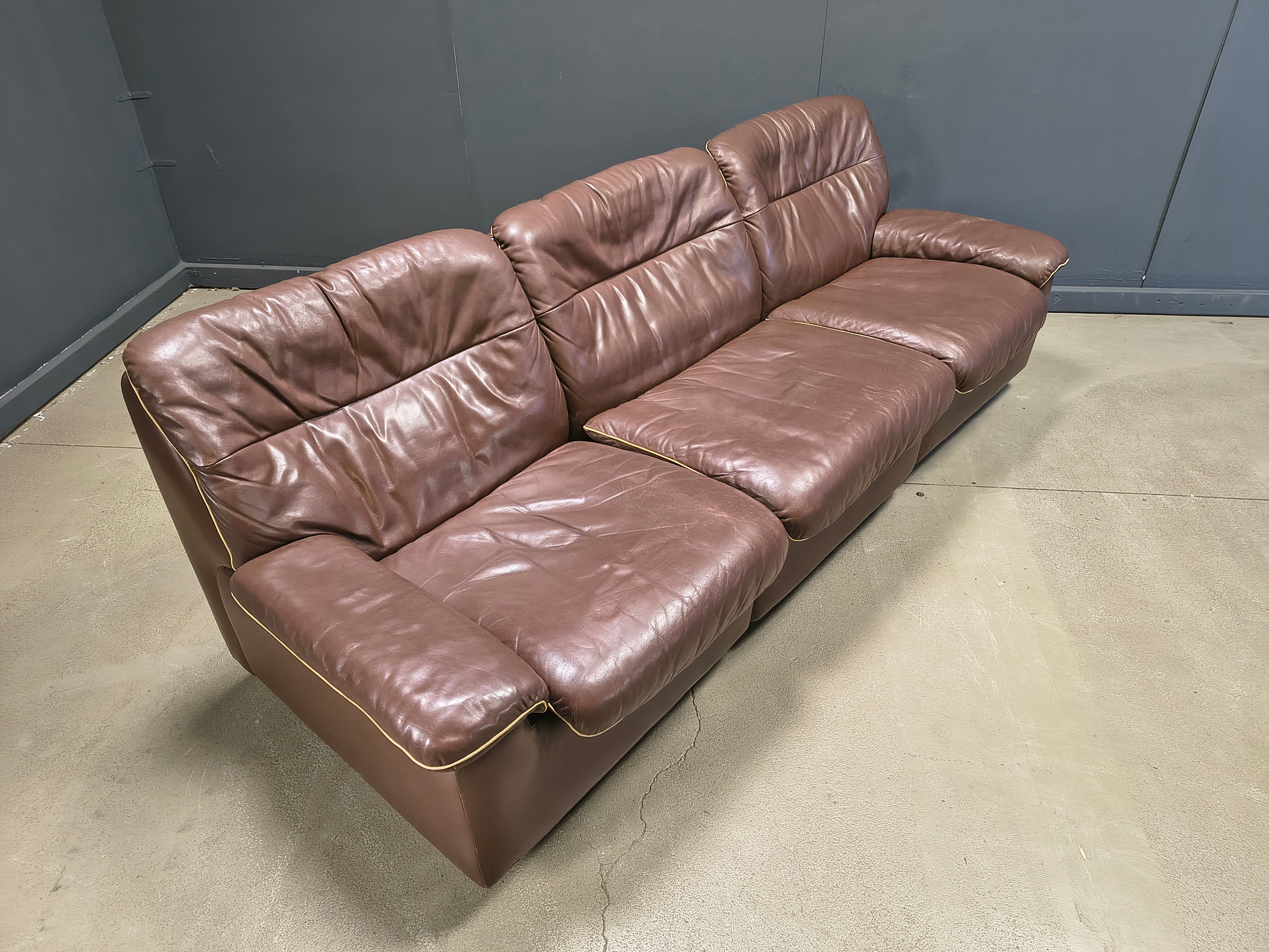 De Sede DS66 chocolate leather sofa set, 1960s