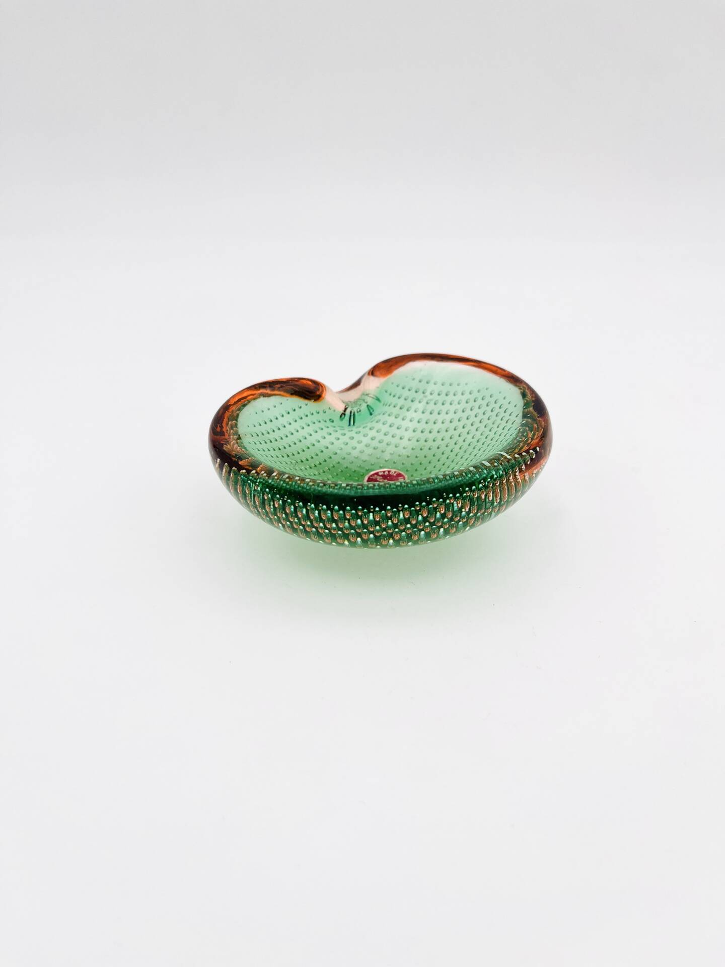 Miniature Vide-Poche Murano Sommerso Bullicante Green Pink Labelled 60s