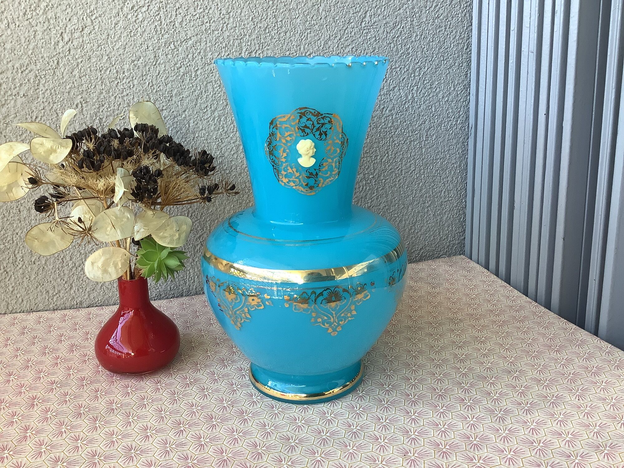Florentine blue opaline vase Italy - Mid Century