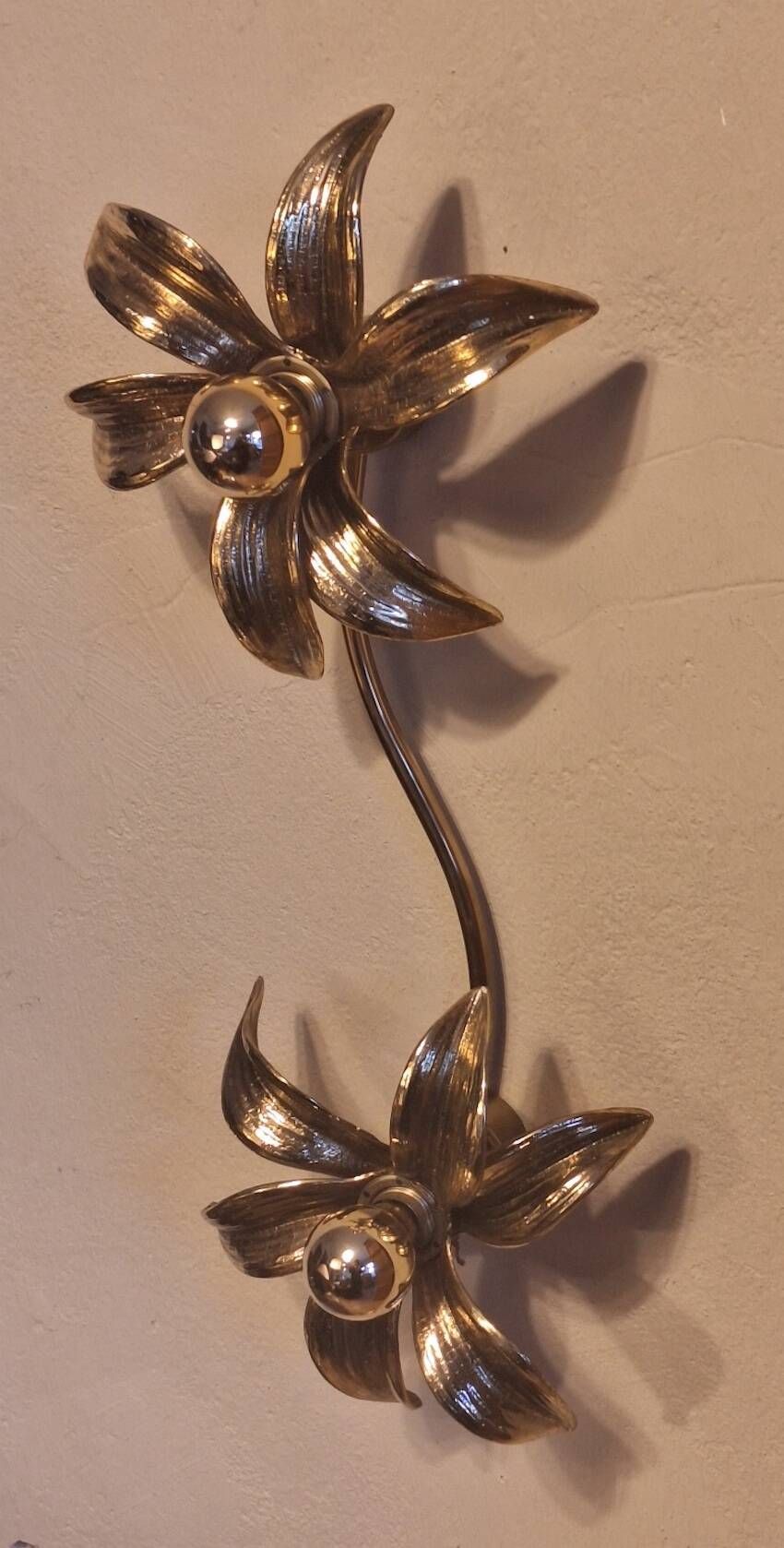 Brass organically shaped double ceiling or wall lights, 1970s