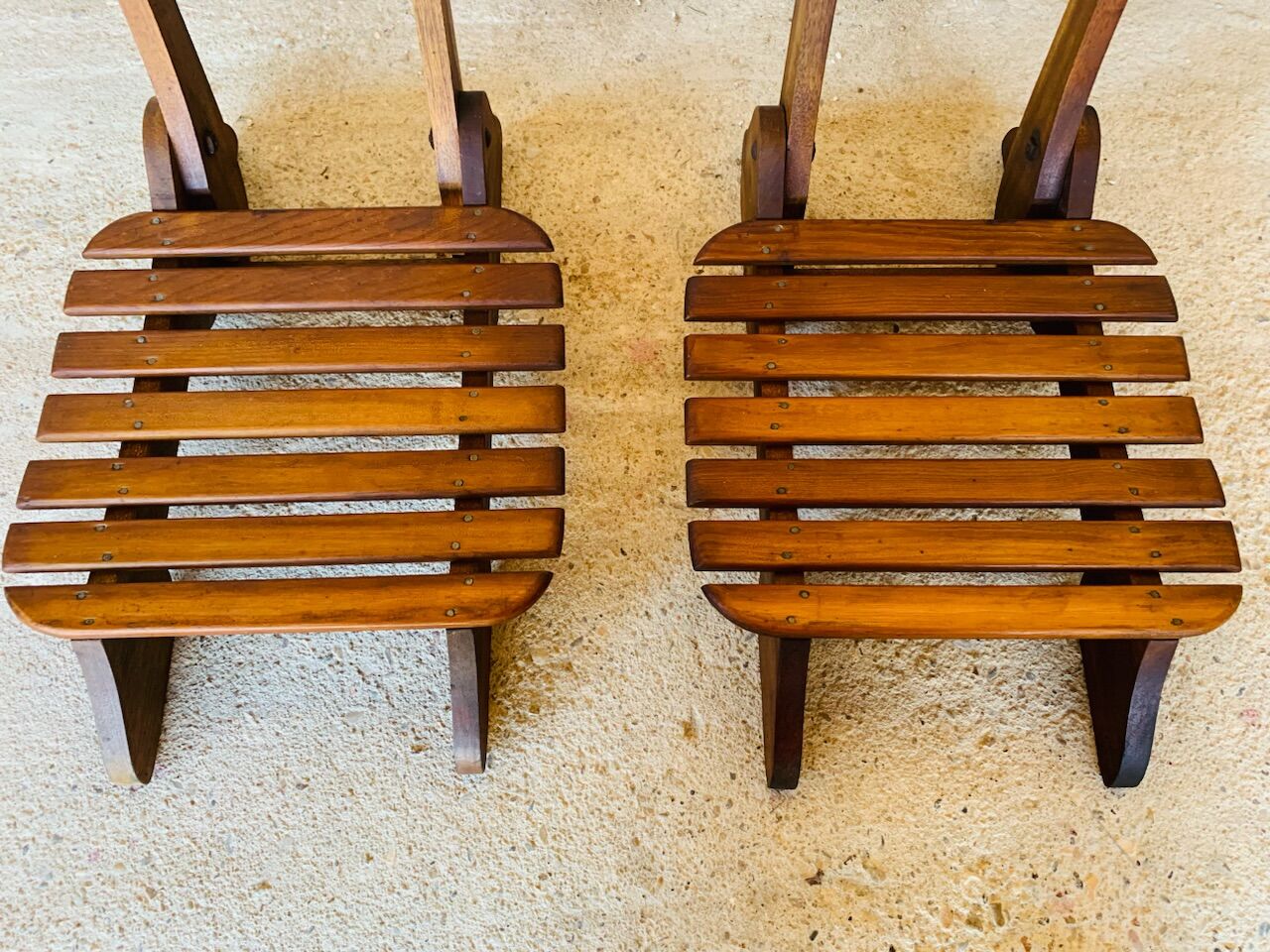 Pair of vintage folding chairs with slats, 1950-1960