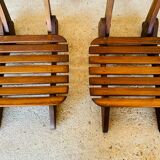 Pair of vintage folding chairs with slats, 1950-1960