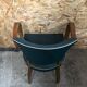 Old wooden bridge armchair + seat & back skaï vintage green