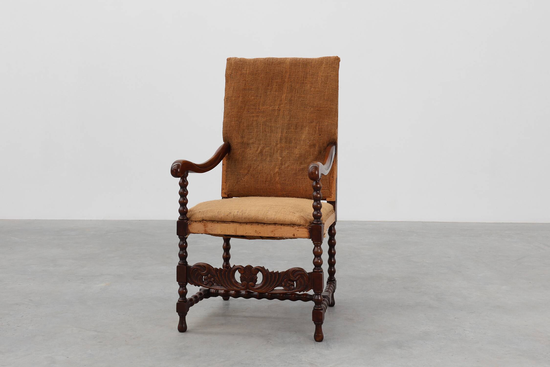18th-Century Belgian Baroque Armchair in Wood and Leather, Louis XIV Period