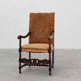18th-Century Belgian Baroque Armchair in Wood and Leather, Louis XIV Period