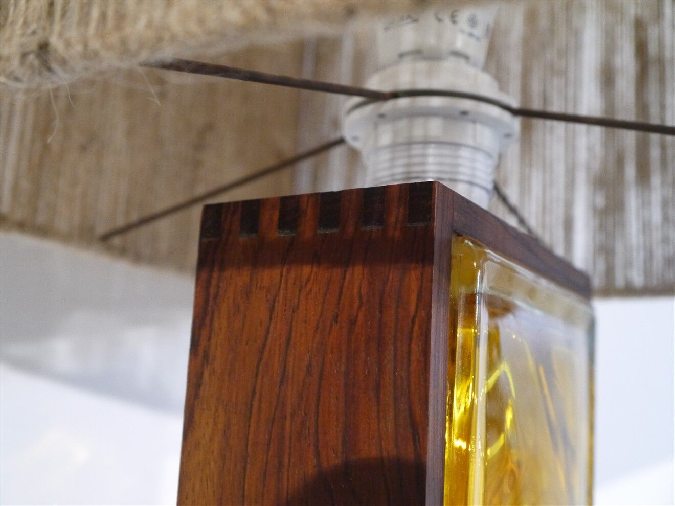 Scandinavian lamp in rosewood and glass 1970