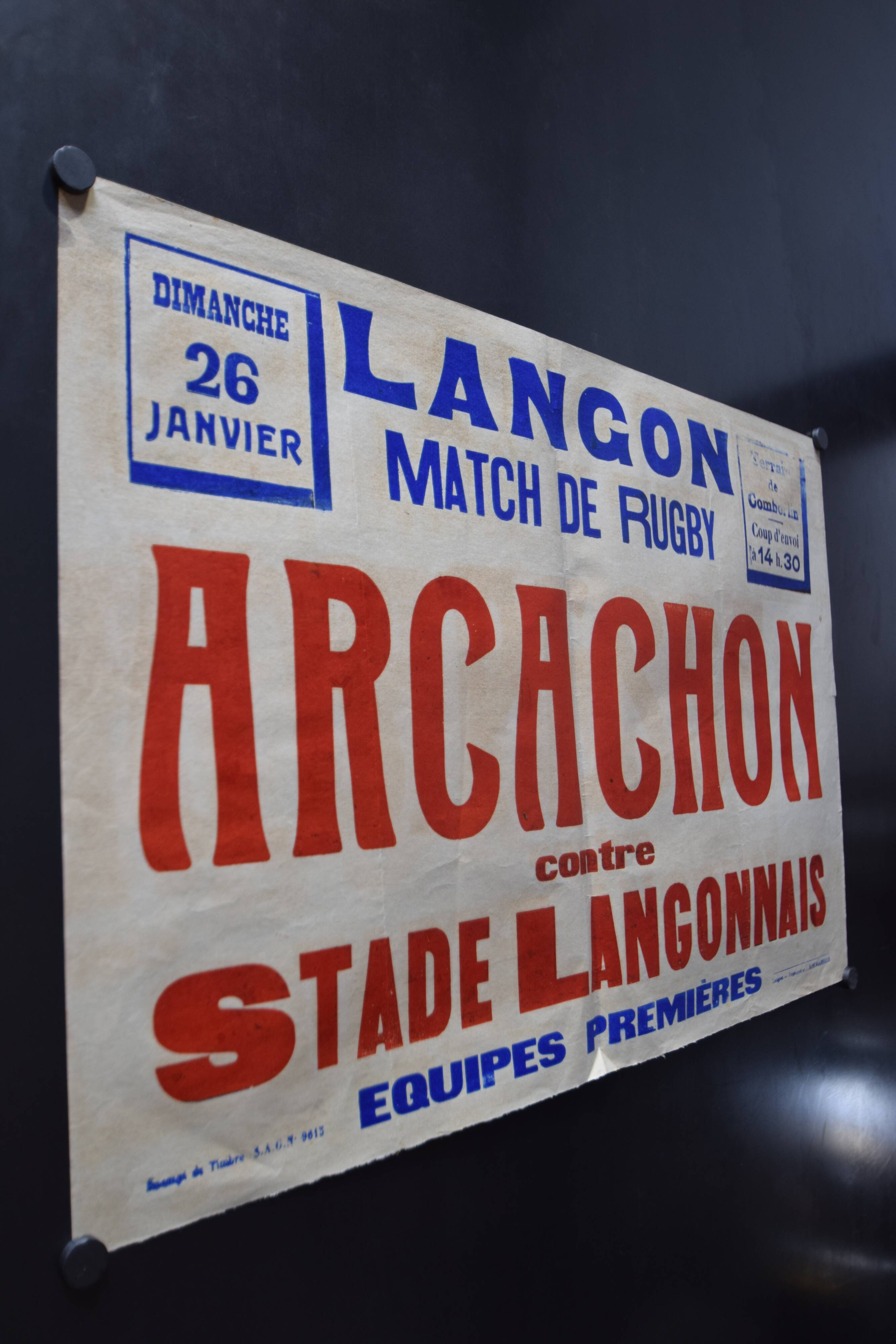 "Rugby Match" poster - City of Langon - 1930s