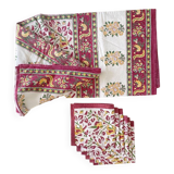 Indian tablecloth and its 6 napkins - Cotton - 220x150 cm