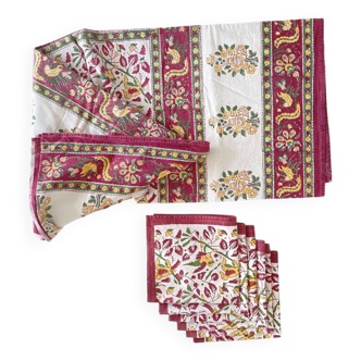 Nappe indienne et ses 6 serviettes - Coton - 220x150 cm