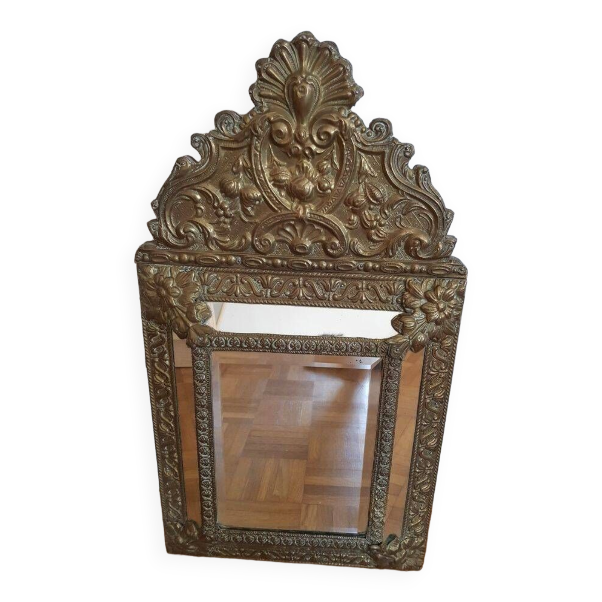 Old mirror with embossed brass beads, late 19th century