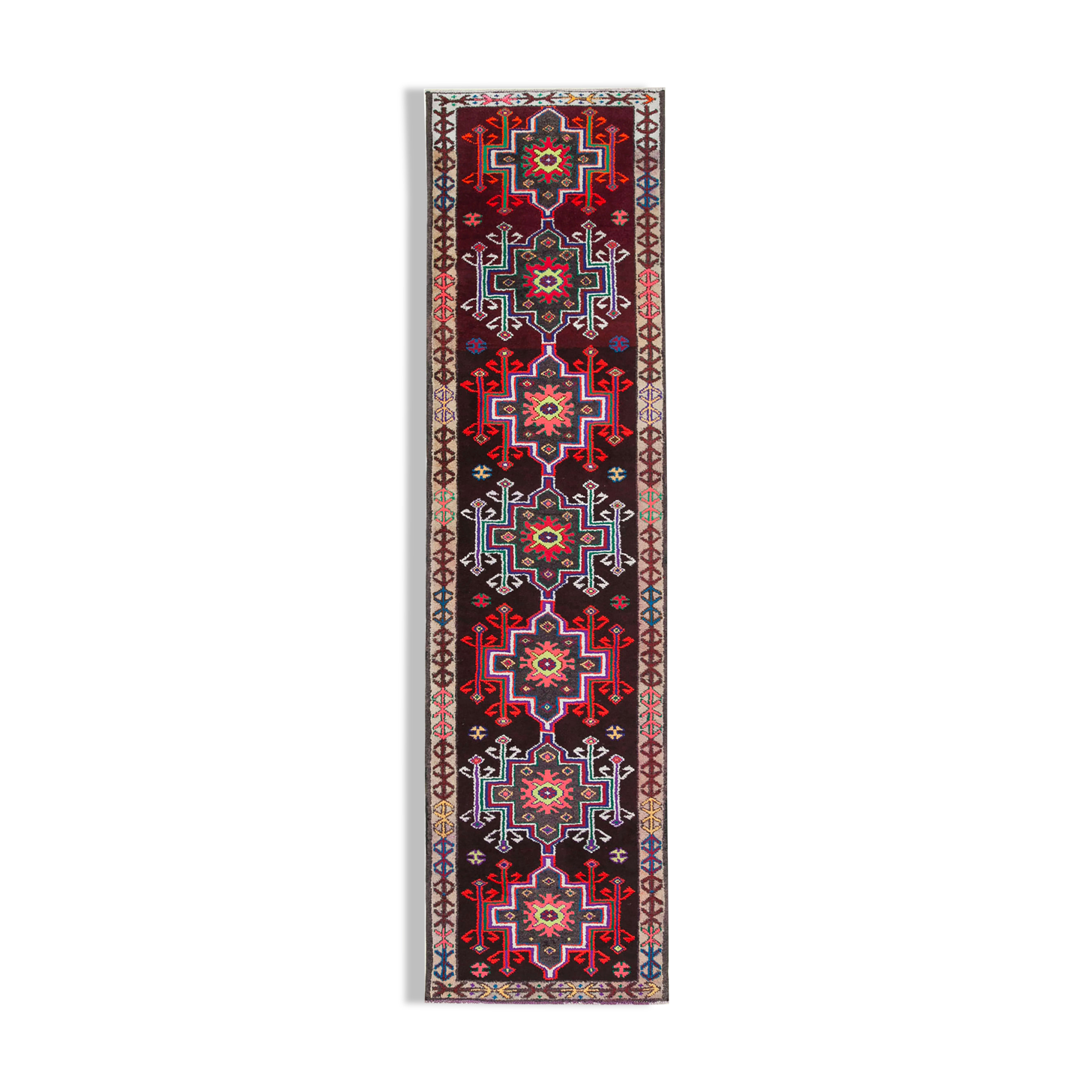 Hand-knotted one-of-a-kind turkish multicolor runner rug 90 cm x 337 cm