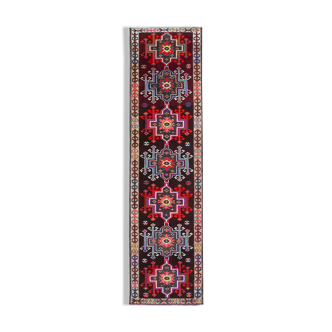 Hand-knotted one-of-a-kind turkish multicolor runner rug 90 cm x 337 cm