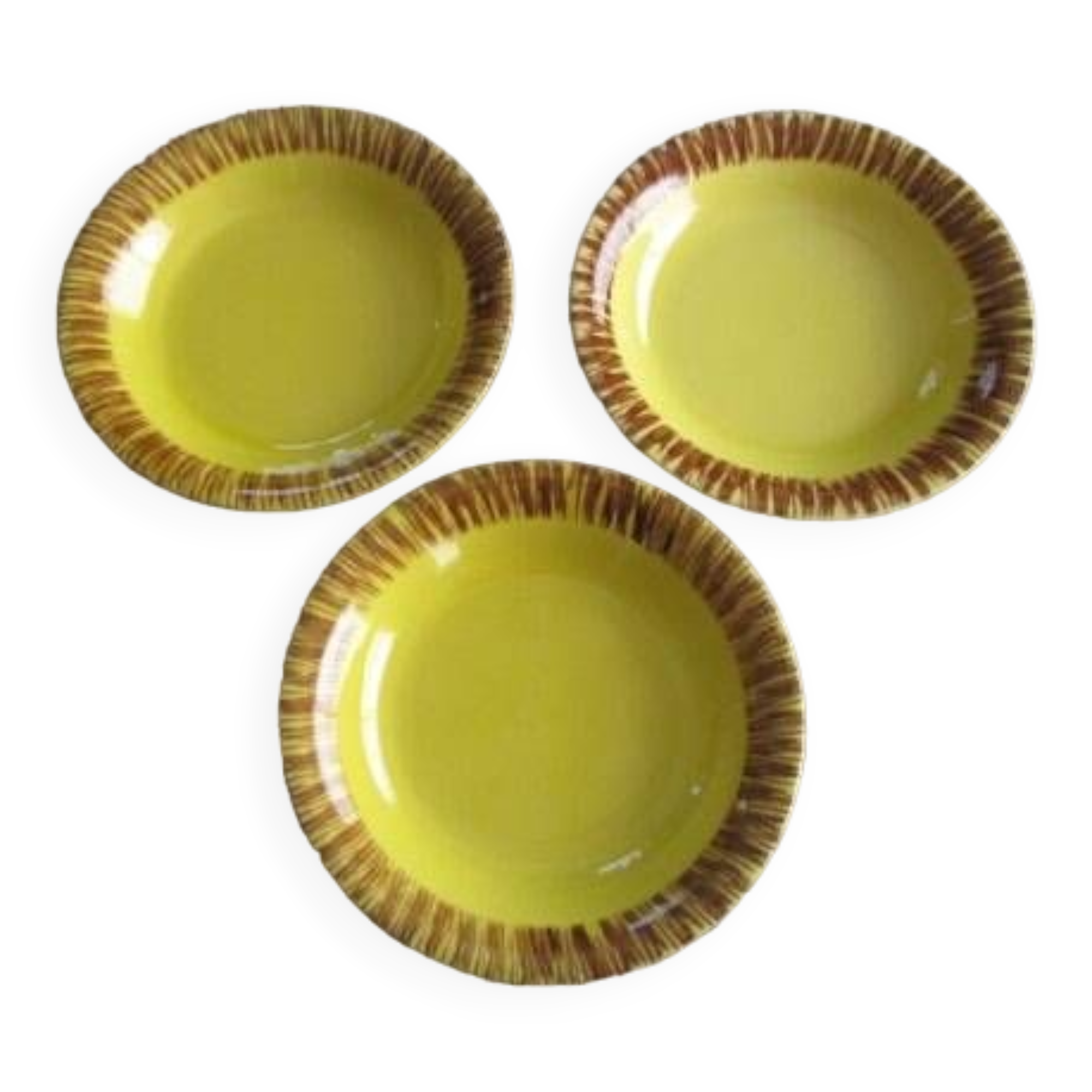 3 old vintage earthenware soup plates