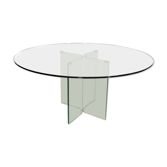 Table ronde en verre trempé, années 80