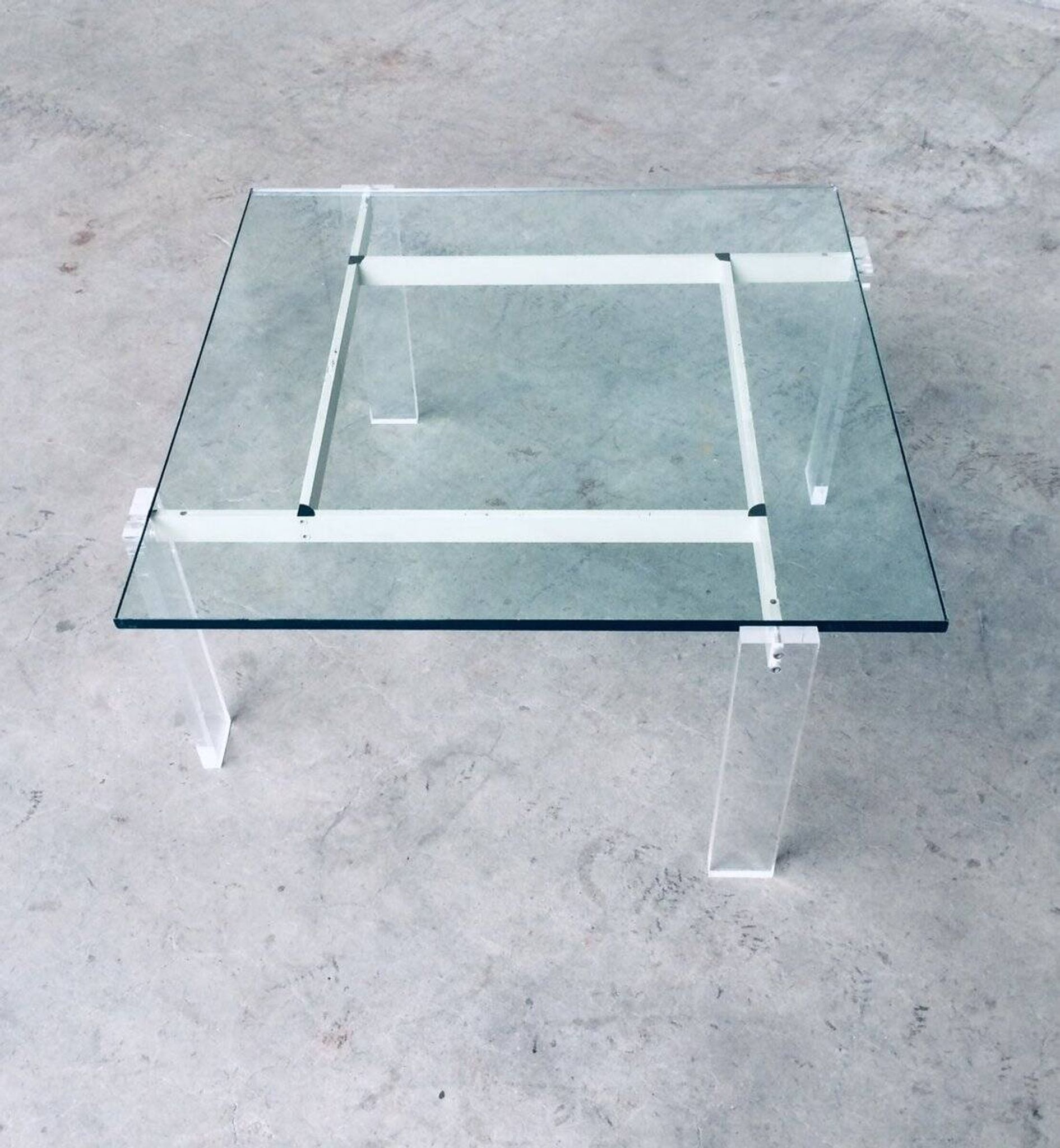 Danish Poul Kjaerholm Style Metal, Acrylic Glass & Glass Coffee Table, 1960s