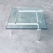 Danish Poul Kjaerholm Style Metal, Acrylic Glass & Glass Coffee Table, 1960s